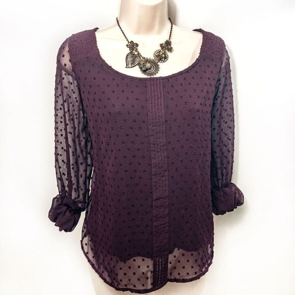 Burgundy Swiss Dot Layered Blouse by Lauren Conrad Size S - Picture 4 of 10